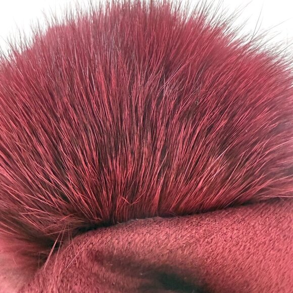 Womens Red Gloves Stretch Faux Suede with Fur Pompoms One Size - Picture 4 of 8